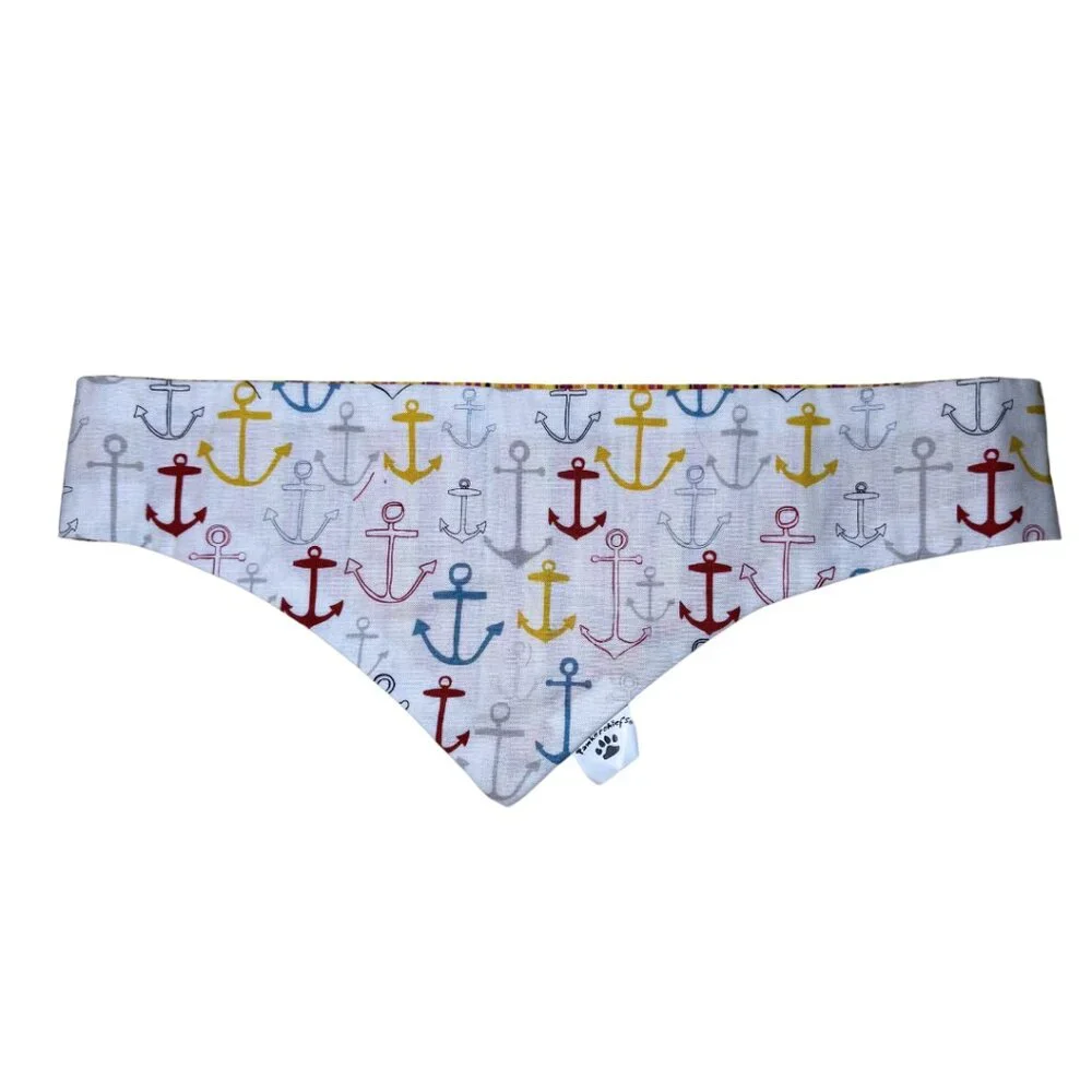 Small Dog Pawkerchief with Multicolor Sailboats and Orange Red Stripes NEW